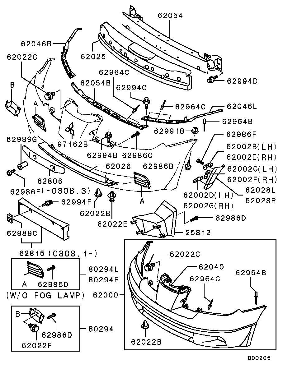 Бампер передний для Мицубиси Аутлендер 2002-2008