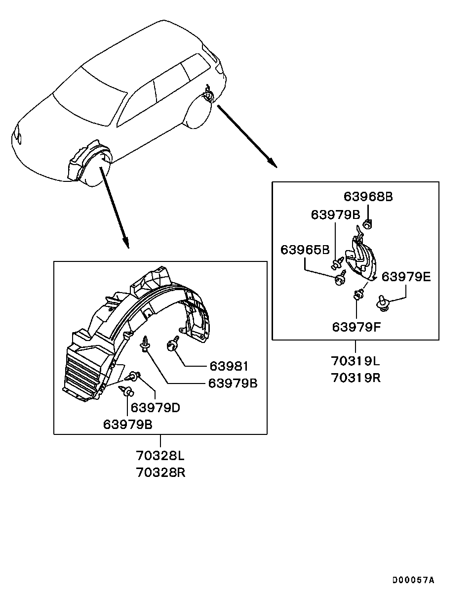 Подкрылок передний левый для Мицубиси Аутлендер 2002-2008