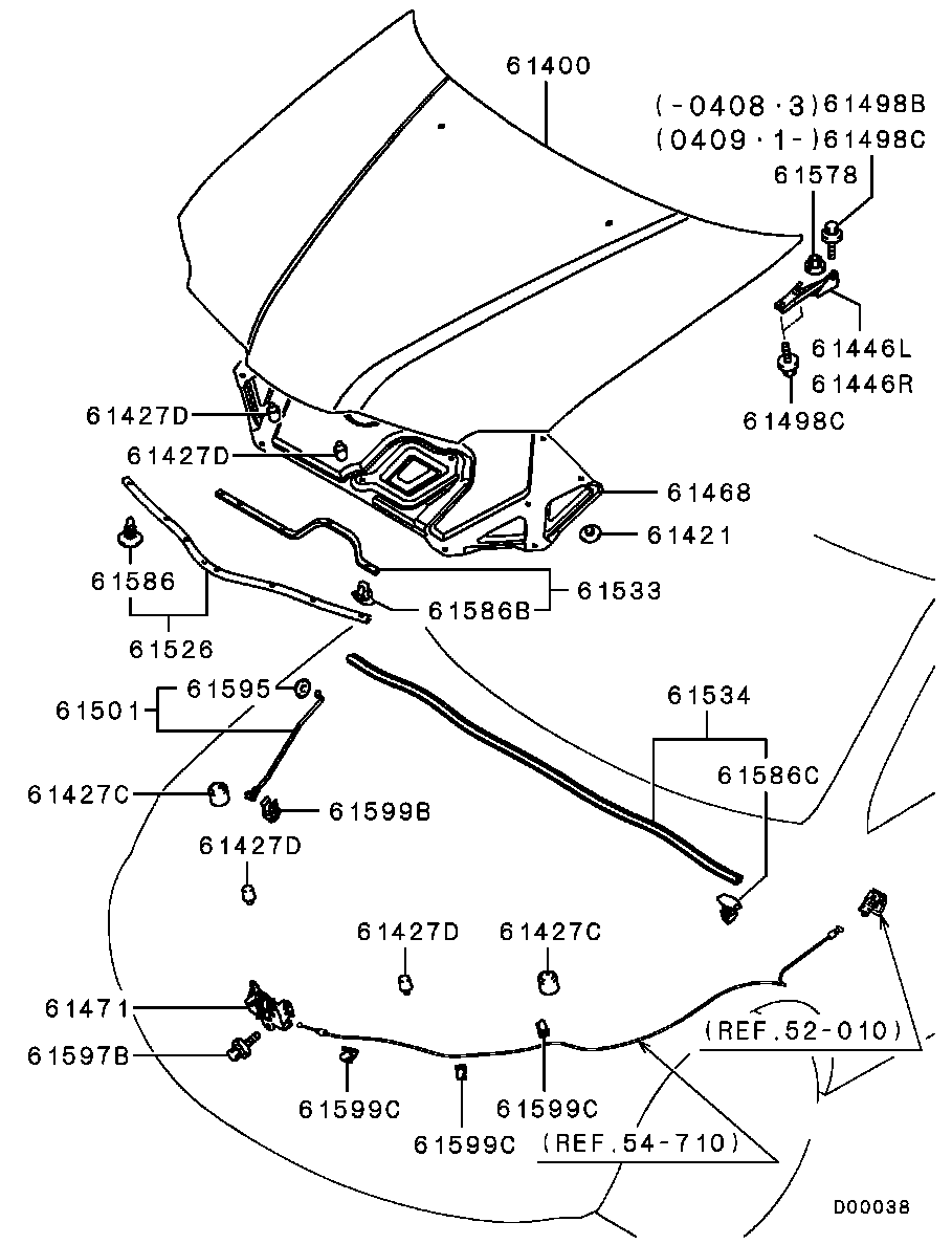 Замок капота для Мицубиси Аутлендер 2002-2008