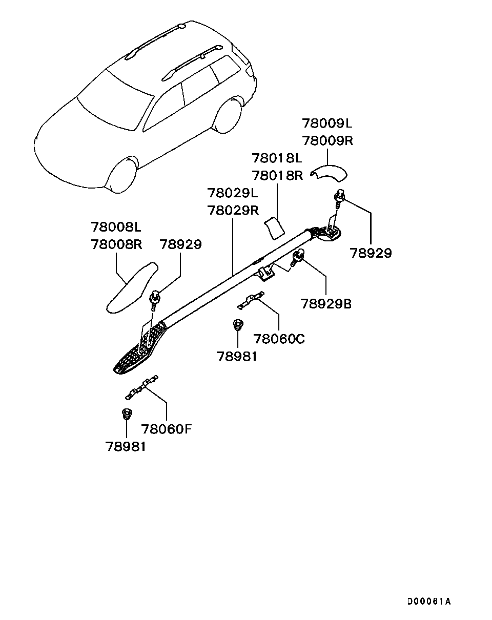 Рейлинг правый для Мицубиси Аутлендер 2002-2008