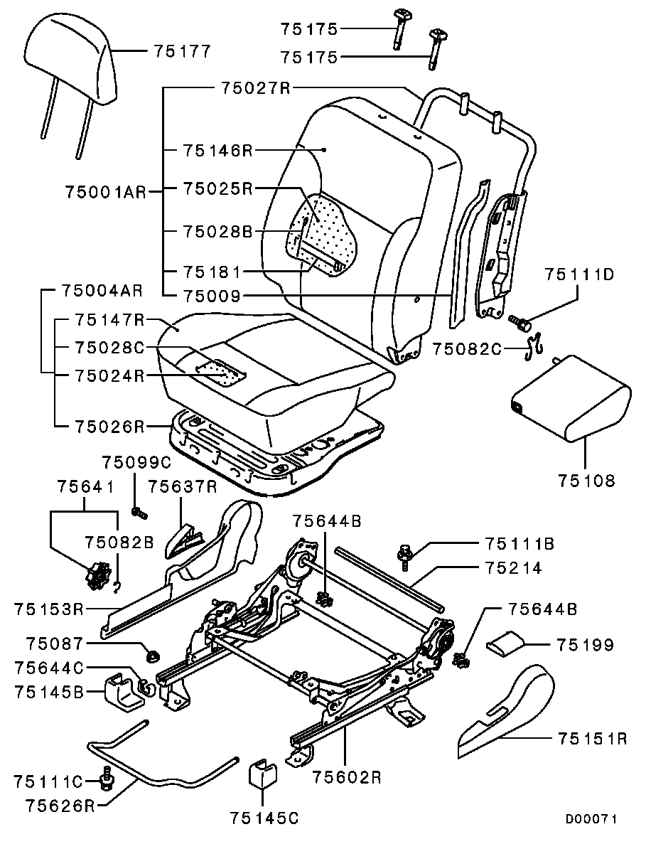 Спинка переднего сиденья пассажира для Мицубиси Аутлендер 2002-2008 