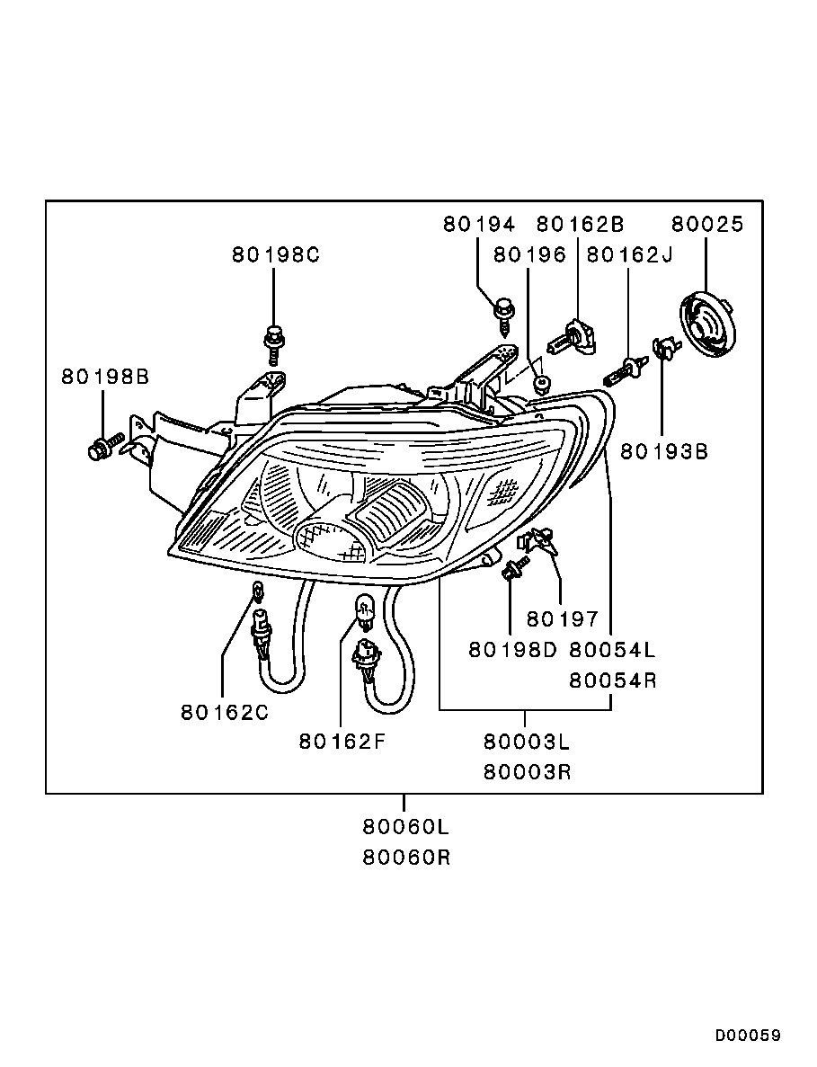 Фара левая в сборе для Мицубиси Аутлендер 2002-2008