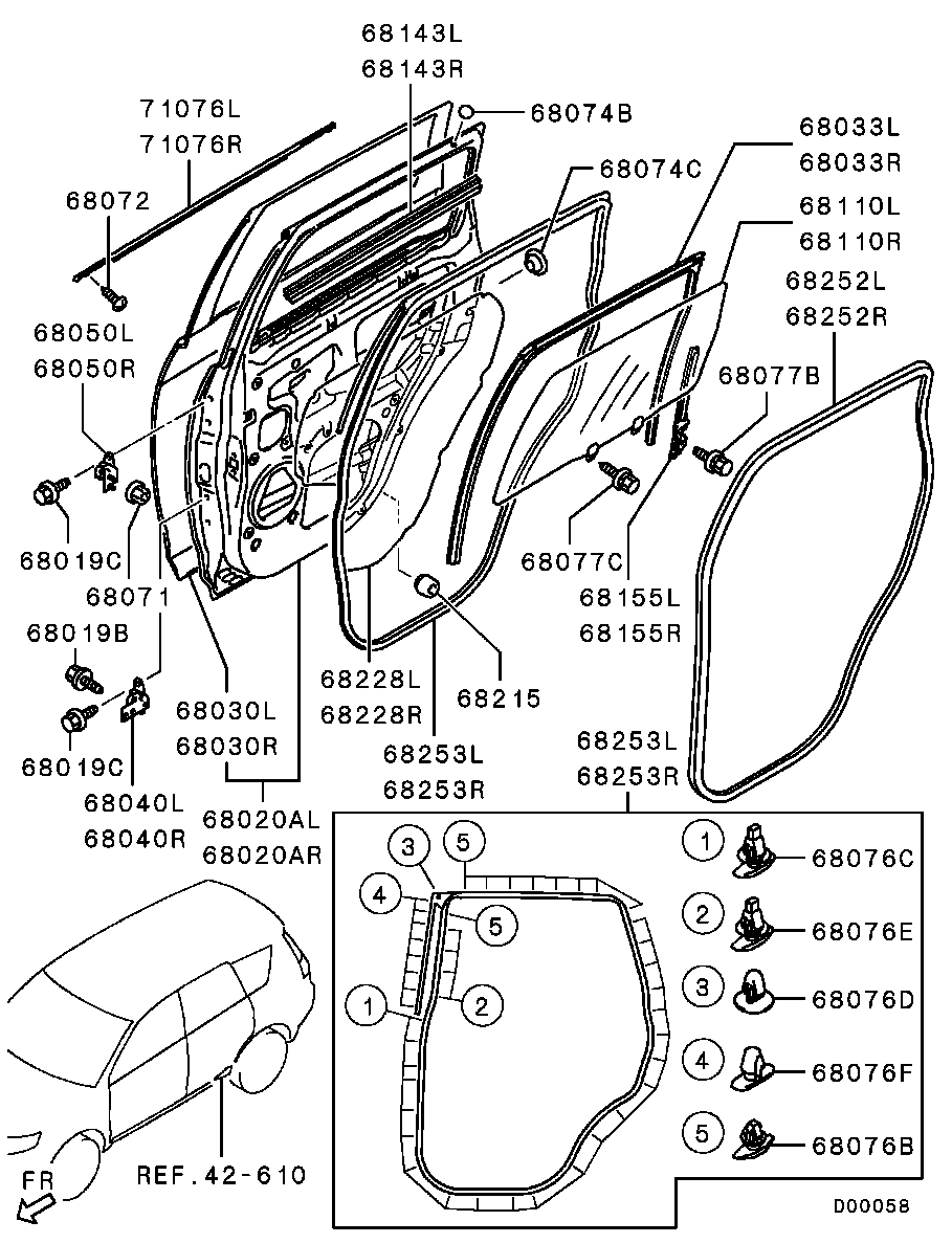 Стекло задней правой двери для Мицубиси Аутлендер 2009-2013