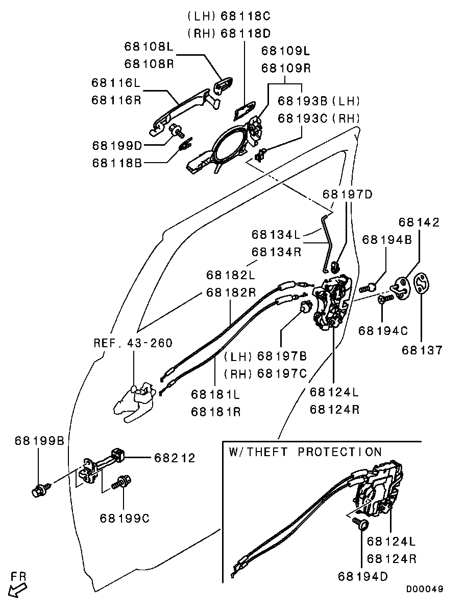 Замок задней правой двери для Мицубиси Аутлендер 2009-2013
