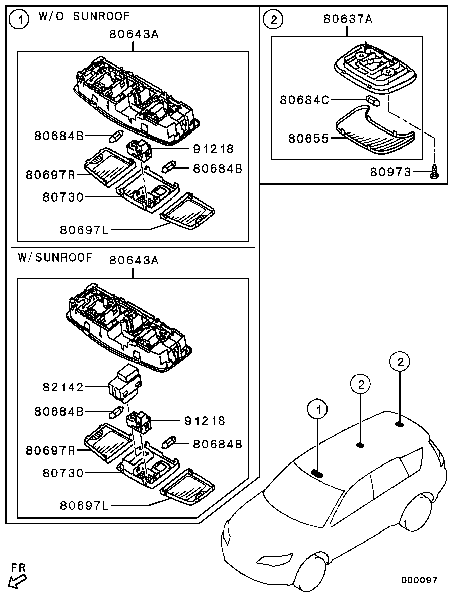 Фонарь салона для Мицубиси Аутлендер 2009-2013