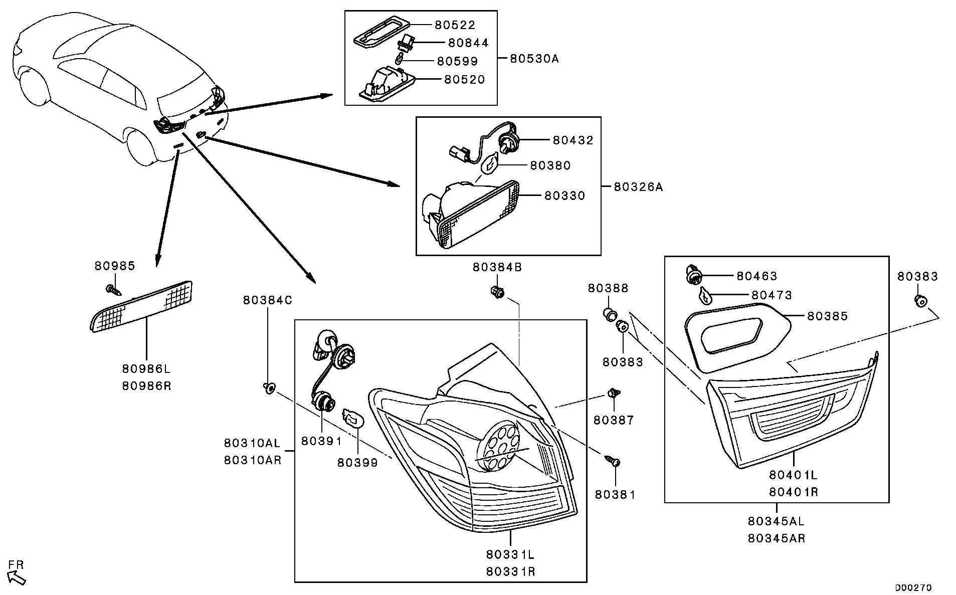 Фонарь задний правый на крыле для Мицубиси ASX 2010-2013.