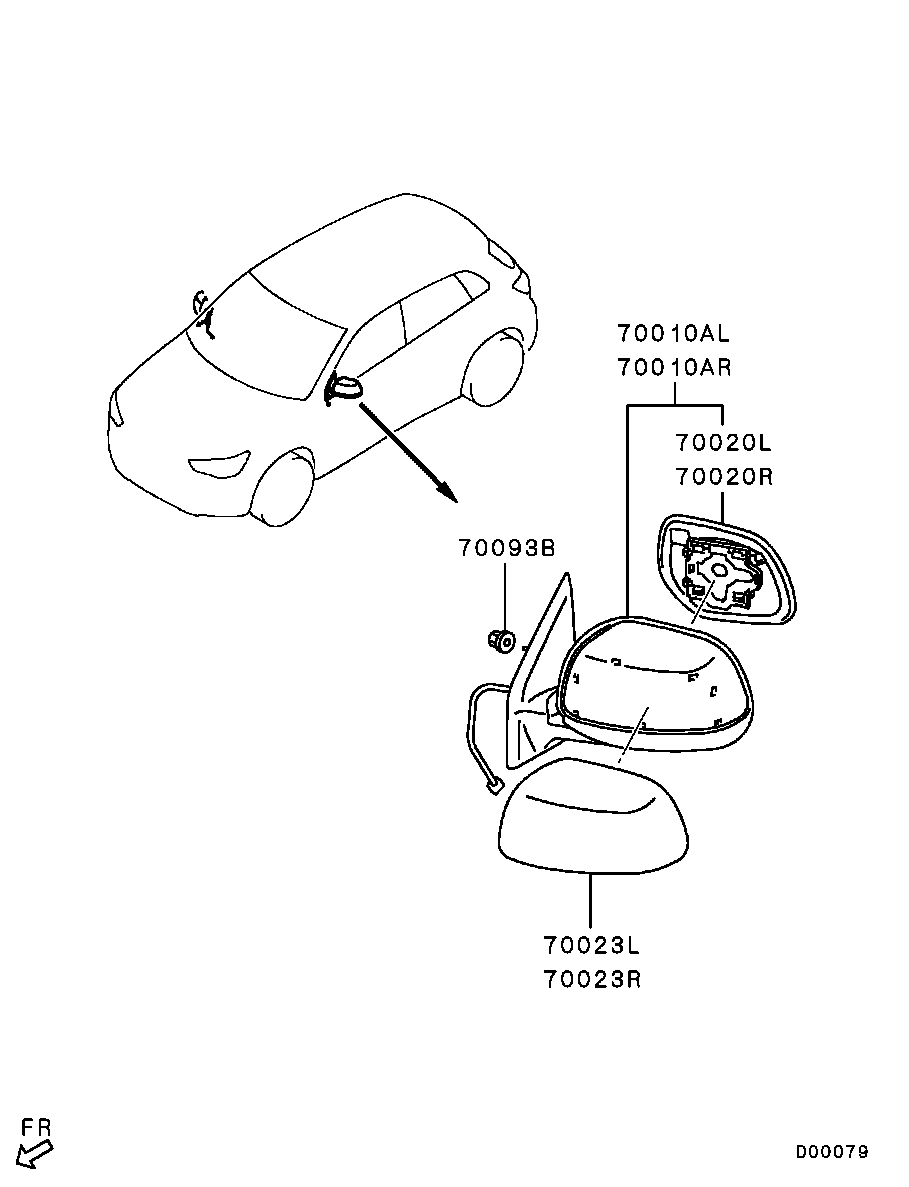 Зеркало боковое правое для Мицубиси ASX 2012-2016