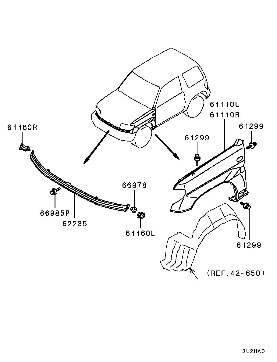 Крыло переднее правое для Мицубиси Паджеро Пинин 1998-2006