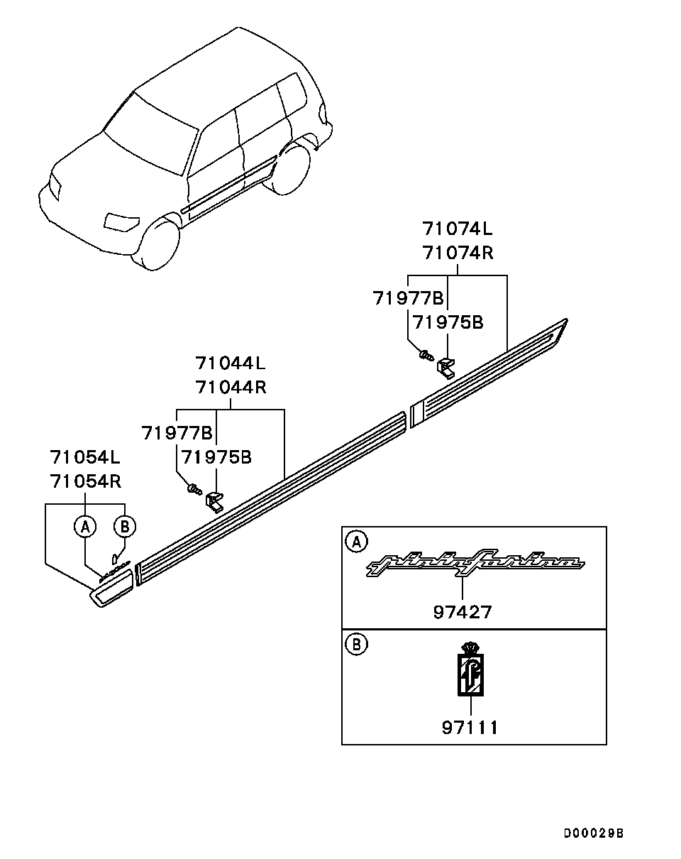 Молдинг боковой левый для Мицубиси Паджеро Пинин 1998-2006