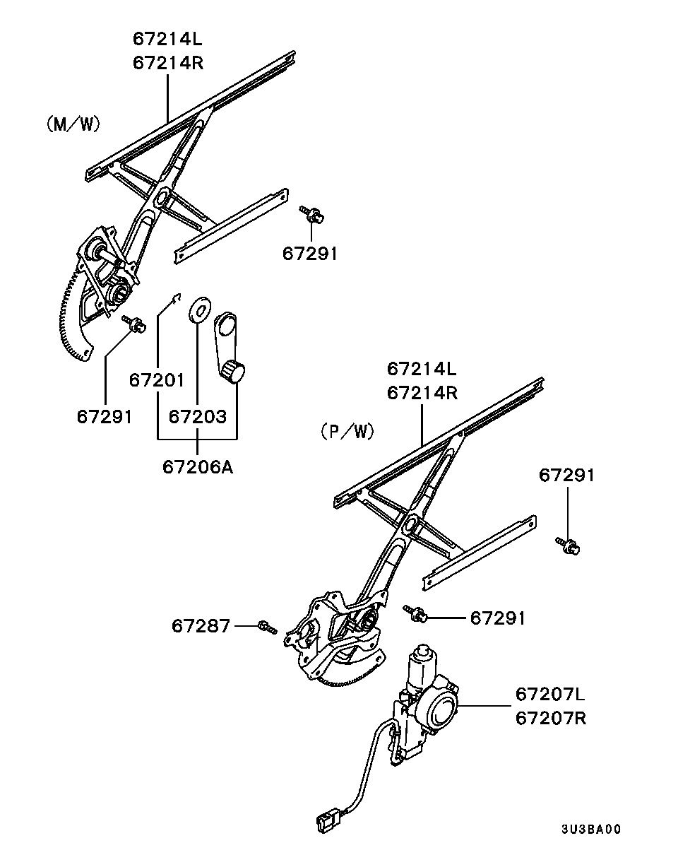 Стеклоподъемник переднего правого стекла для Мицубиси Паджеро Пинин 1998-2006