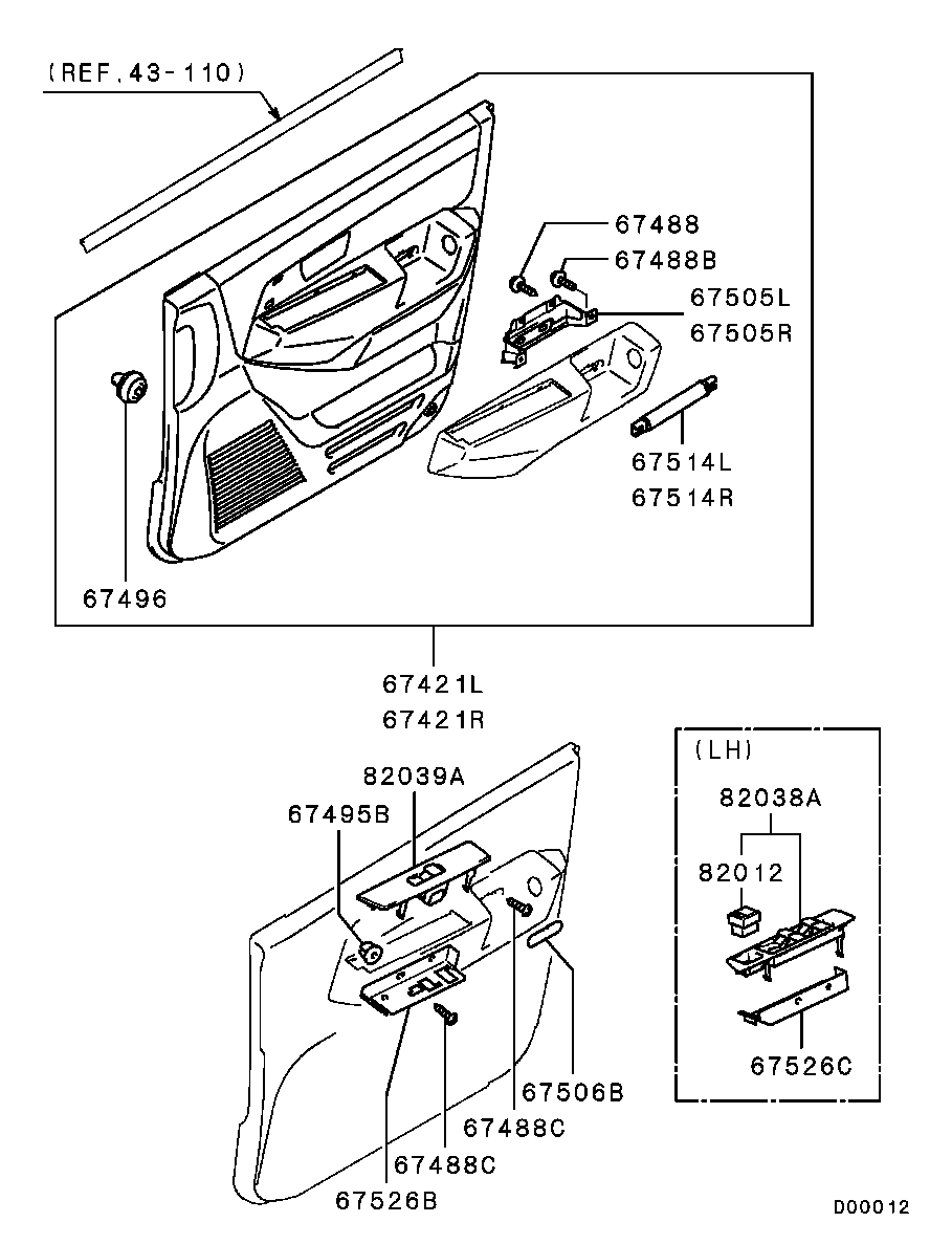 Панель отделки передней левой двери для Мицубиси Паджеро Пинин 1998-2006