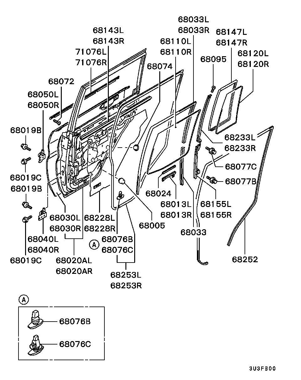 Стекло задней левой двери для Мицубиси Паджеро Пинин 1998-2006