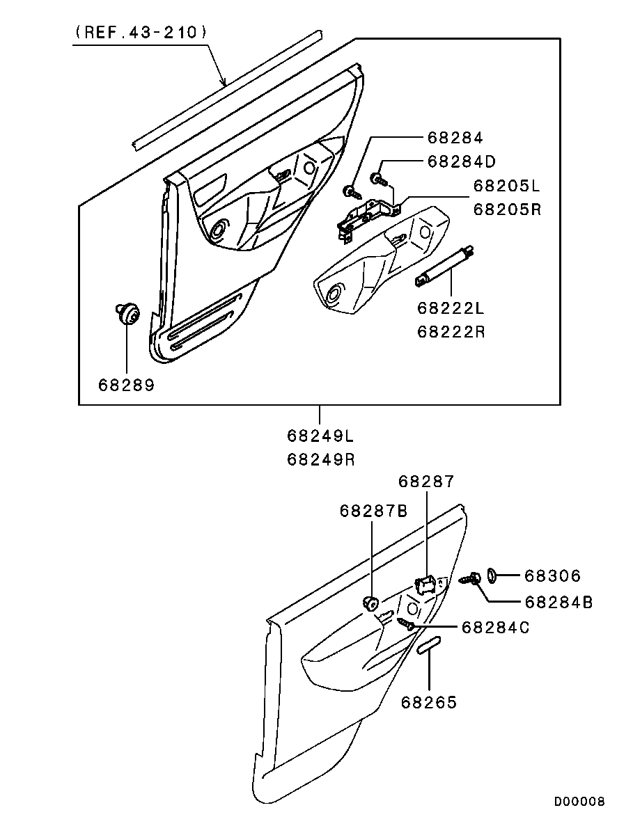 Панель отделки задней правой двери для Мицубиси Паджеро Пинин 1998-2006
