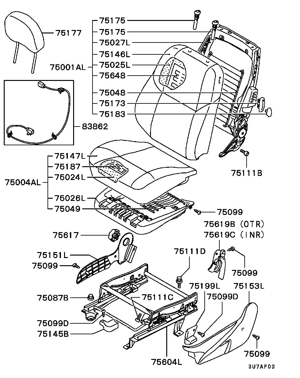 Спинка сиденья водителя для Мицубиси Паджеро Пинин 1998-2006