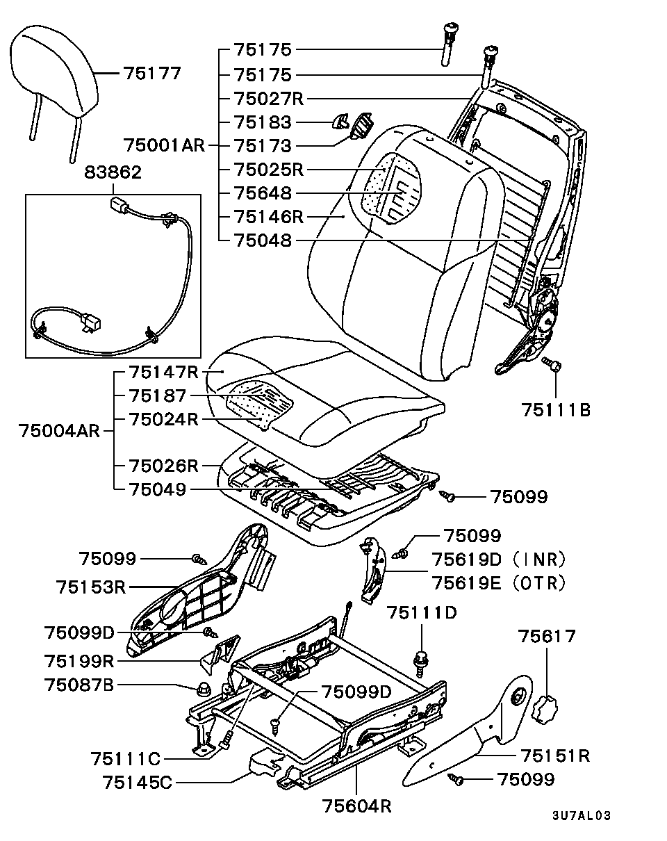 Спинка переднего сиденья пассажира для Мицубиси Паджеро Пинин 1998-2006 
