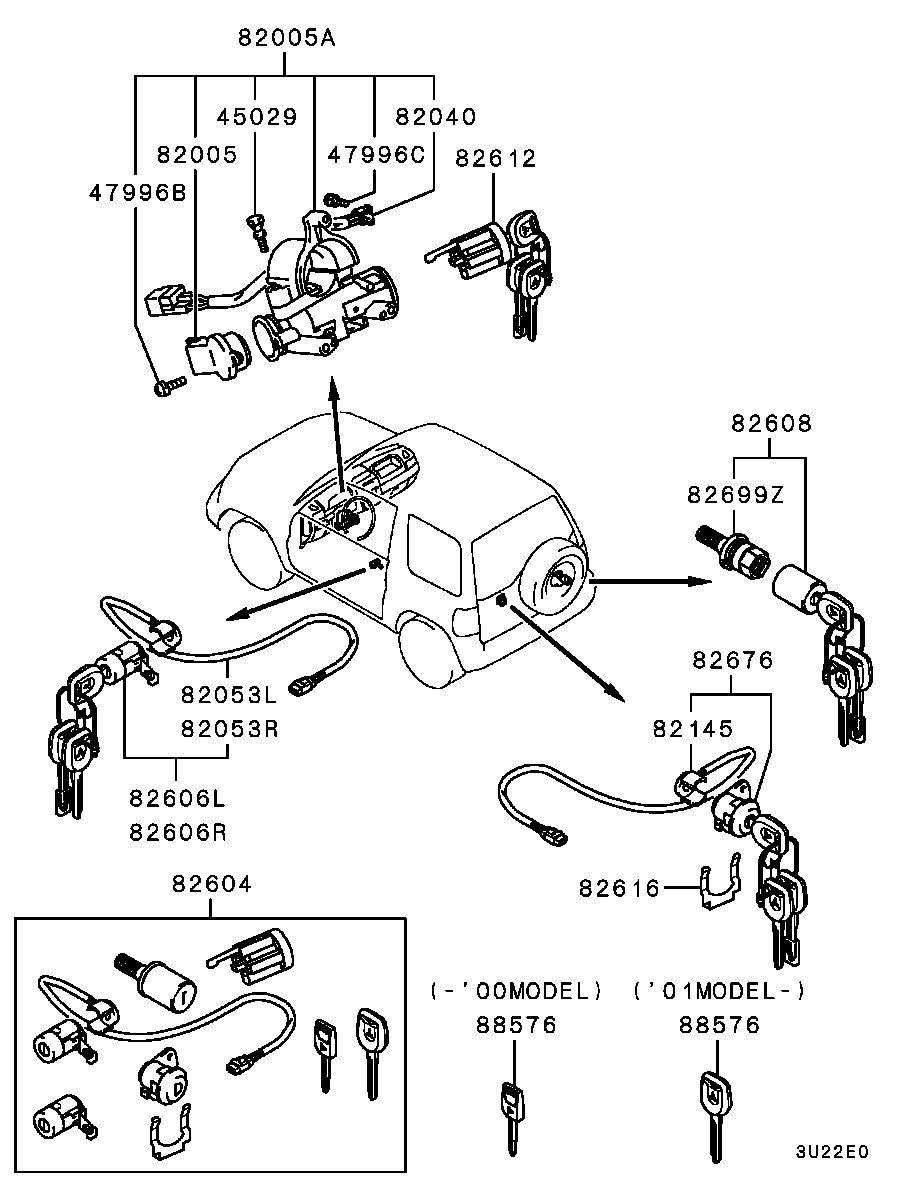 Комплект ключей для Мицубиси Паджеро Пинин 1998-2006