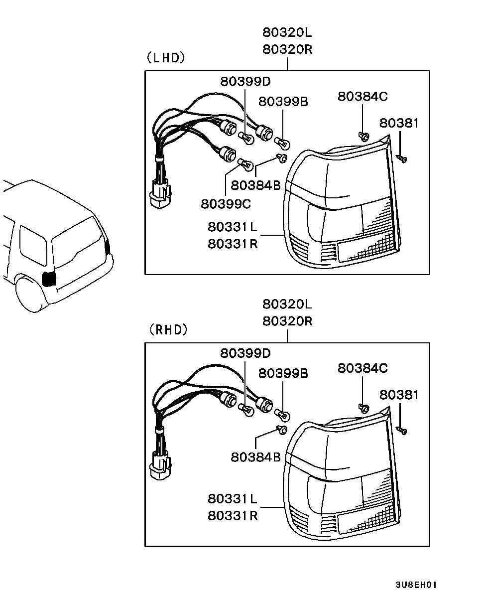 Фонарь задний левый на крыле для Мицубиси Паджеро Пинин 1998-2006