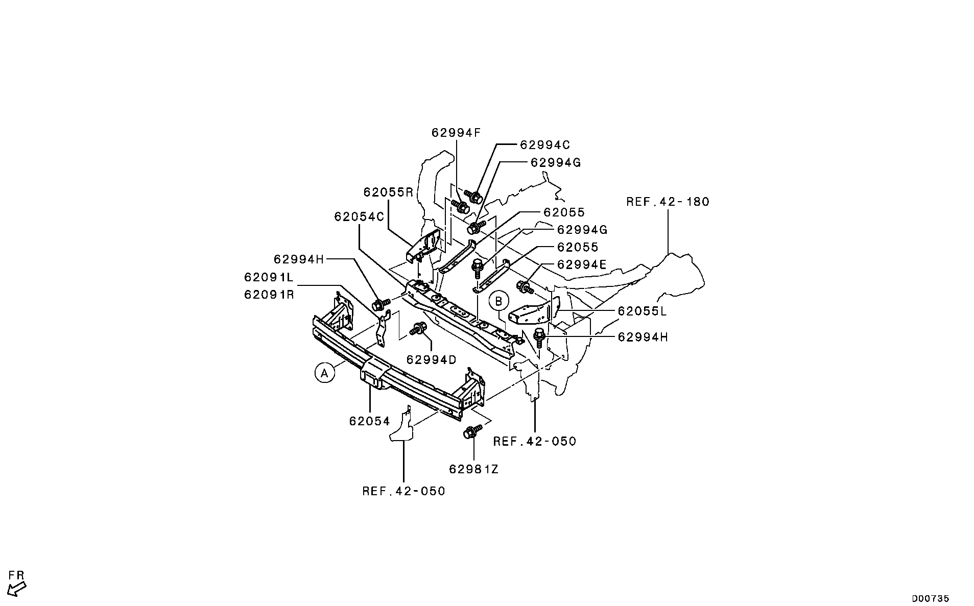 Усилитель переднего бампера для Мицубиси Аутлендер 2012-2015