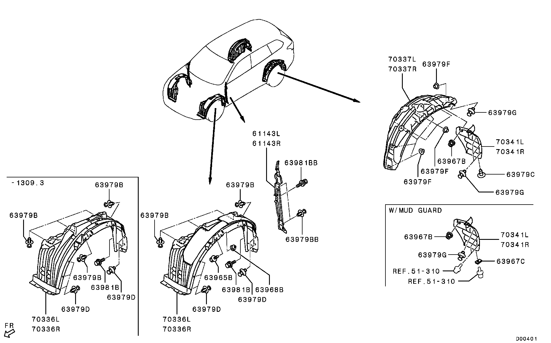 Подкрылок передний левый для Мицубиси Аутлендер 2012-2015