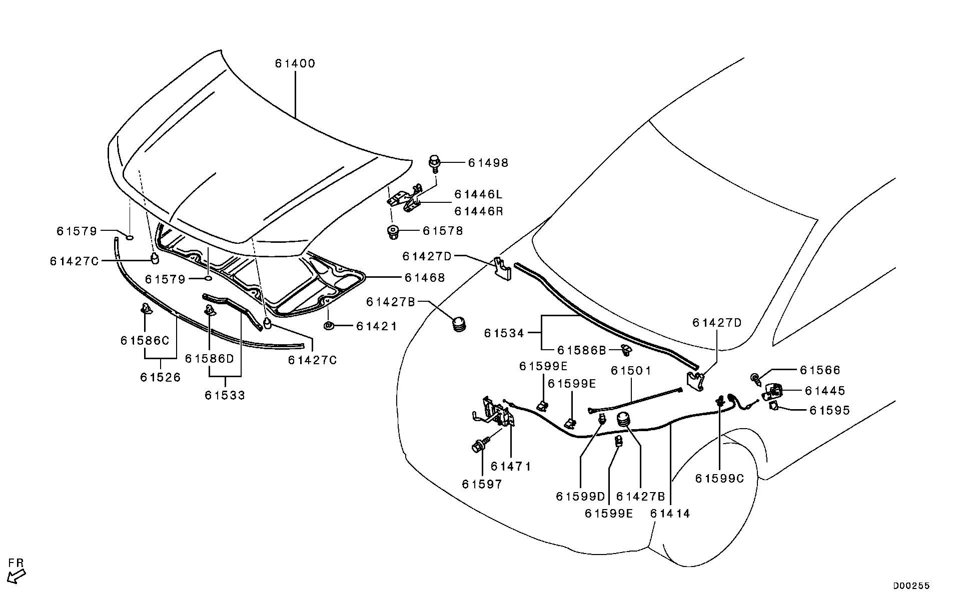 Замок капота для Мицубиси Аутлендер 2012-2015
