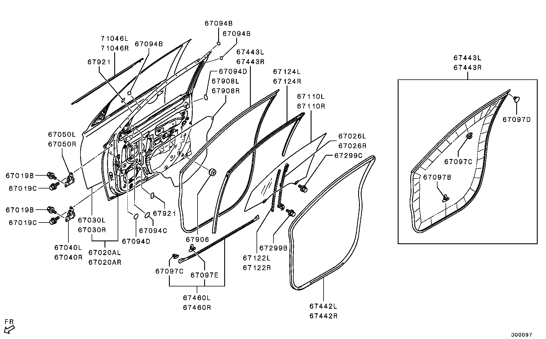Стекло передней левой двери для Мицубиси Аутлендер 2012-2015