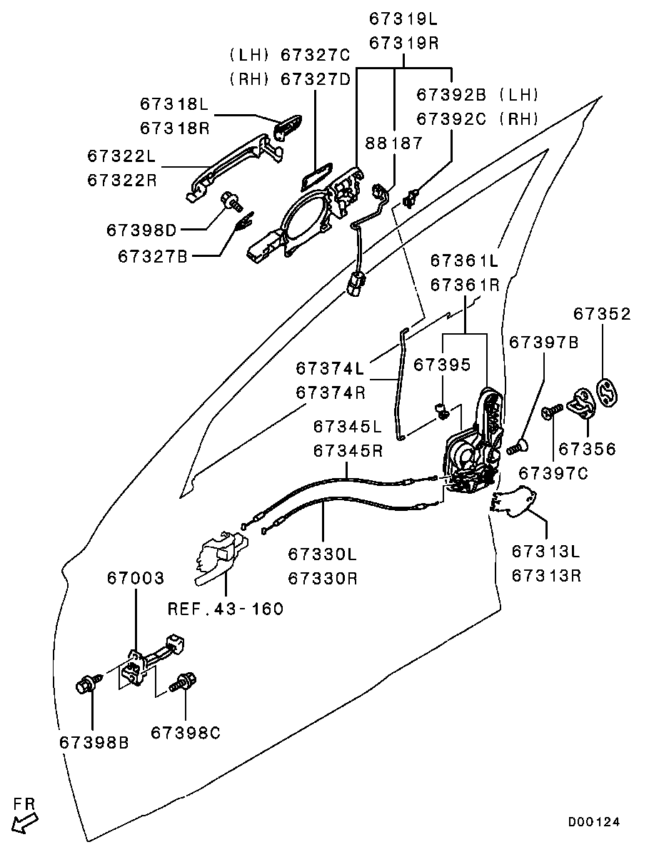 Замок передней левой двери для Мицубиси Аутлендер 2012-2015