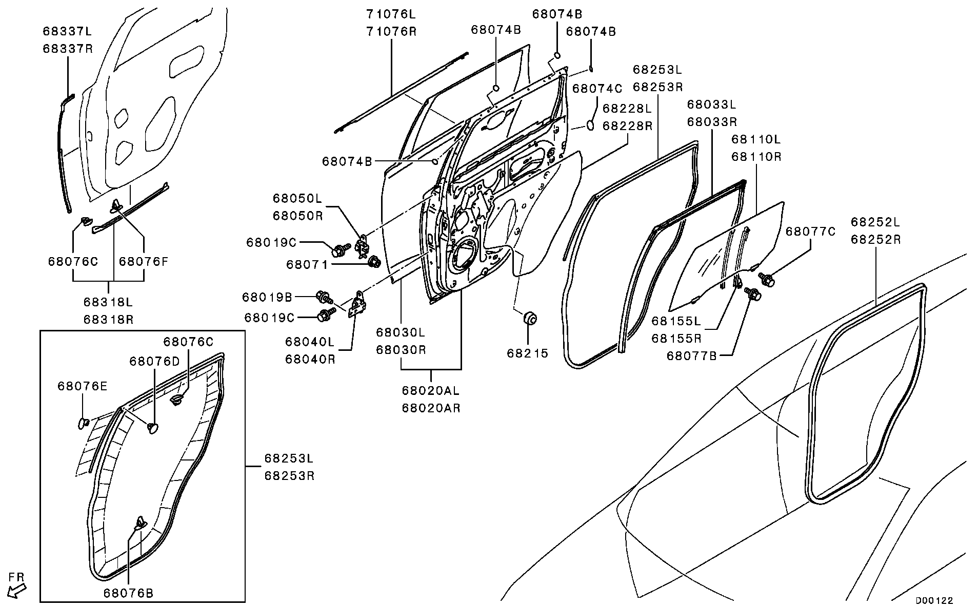 Стекло задней правой двери для Мицубиси Аутлендер 2012-2015