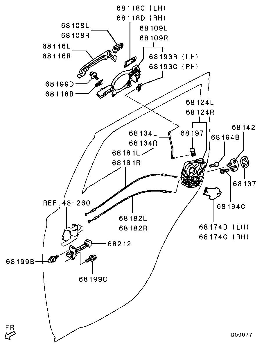 Замок задней правой двери для Мицубиси Аутлендер 2012-2015