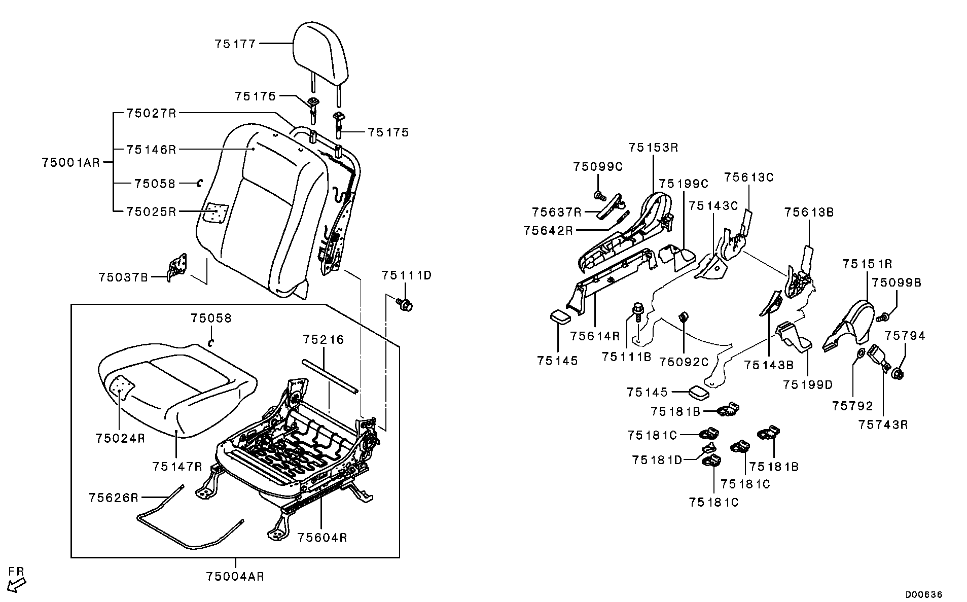 Спинка переднего сиденья пассажира для Мицубиси Аутлендер 2012-2015 
