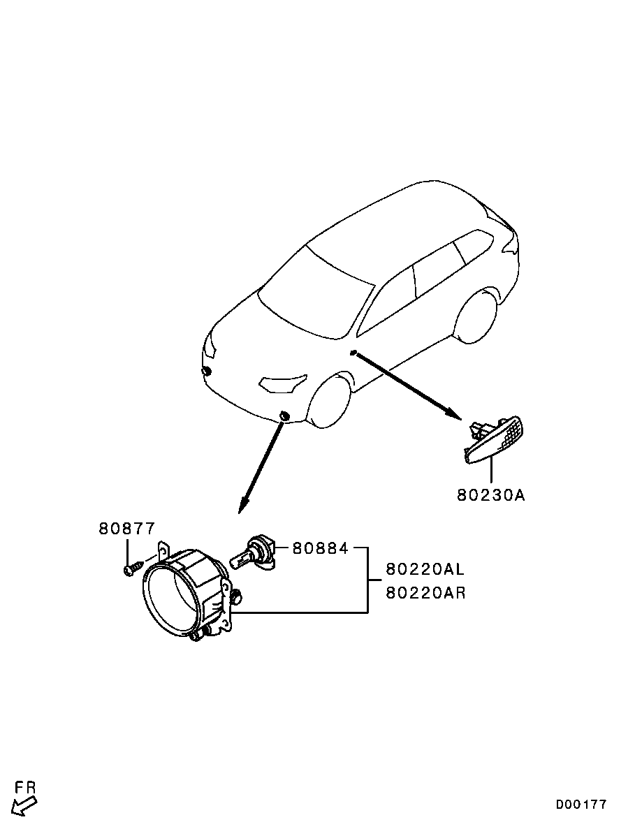 Фара противотуманная правая в сборе для Мицубиси Аутлендер 2012-2015