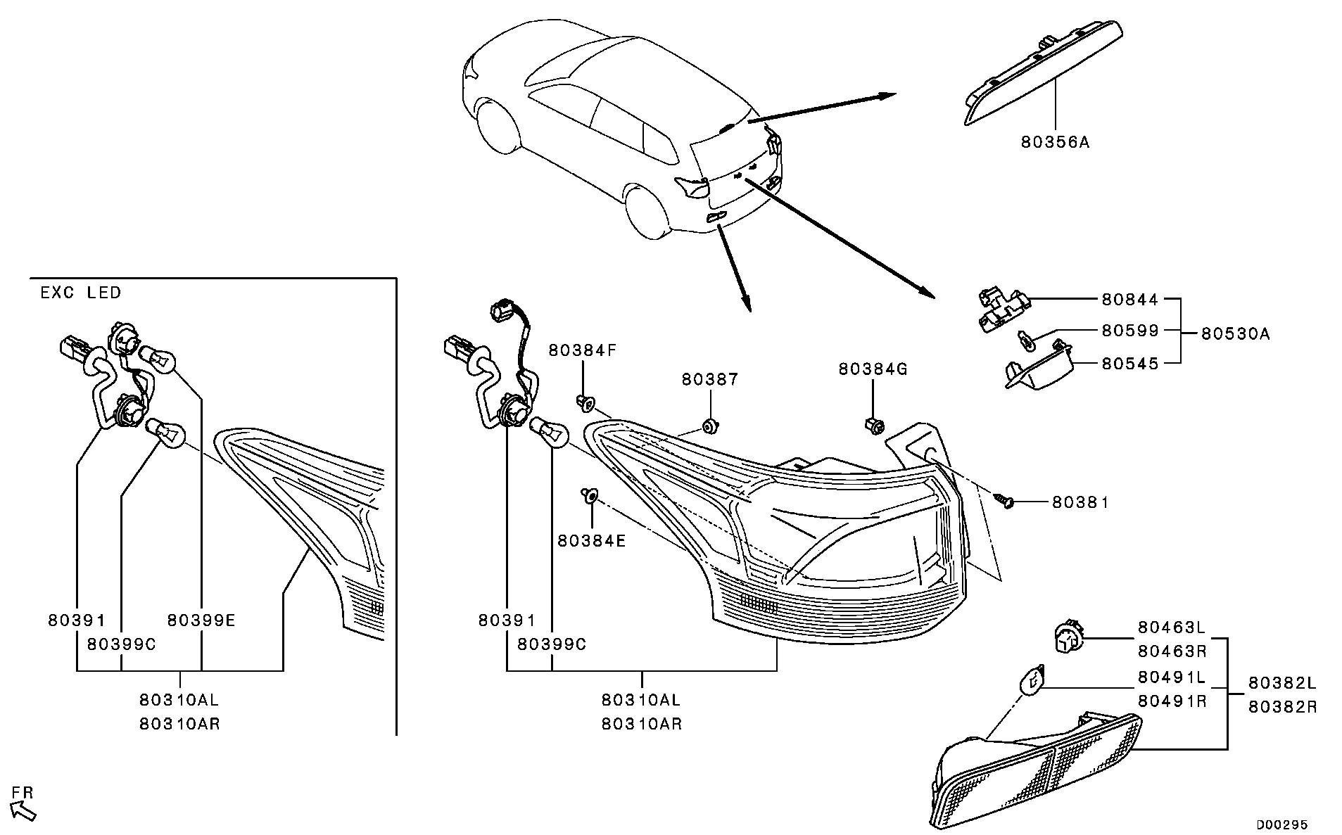 Фонарь задний левый на крыле для Мицубиси Аутлендер 2012-2015