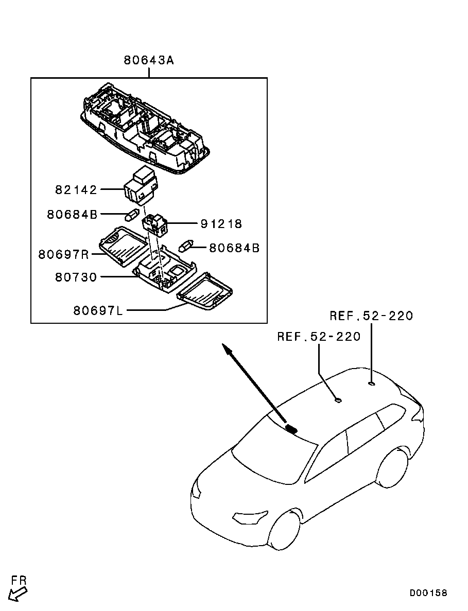 Фонарь салона для Мицубиси Аутлендер 2012-2015