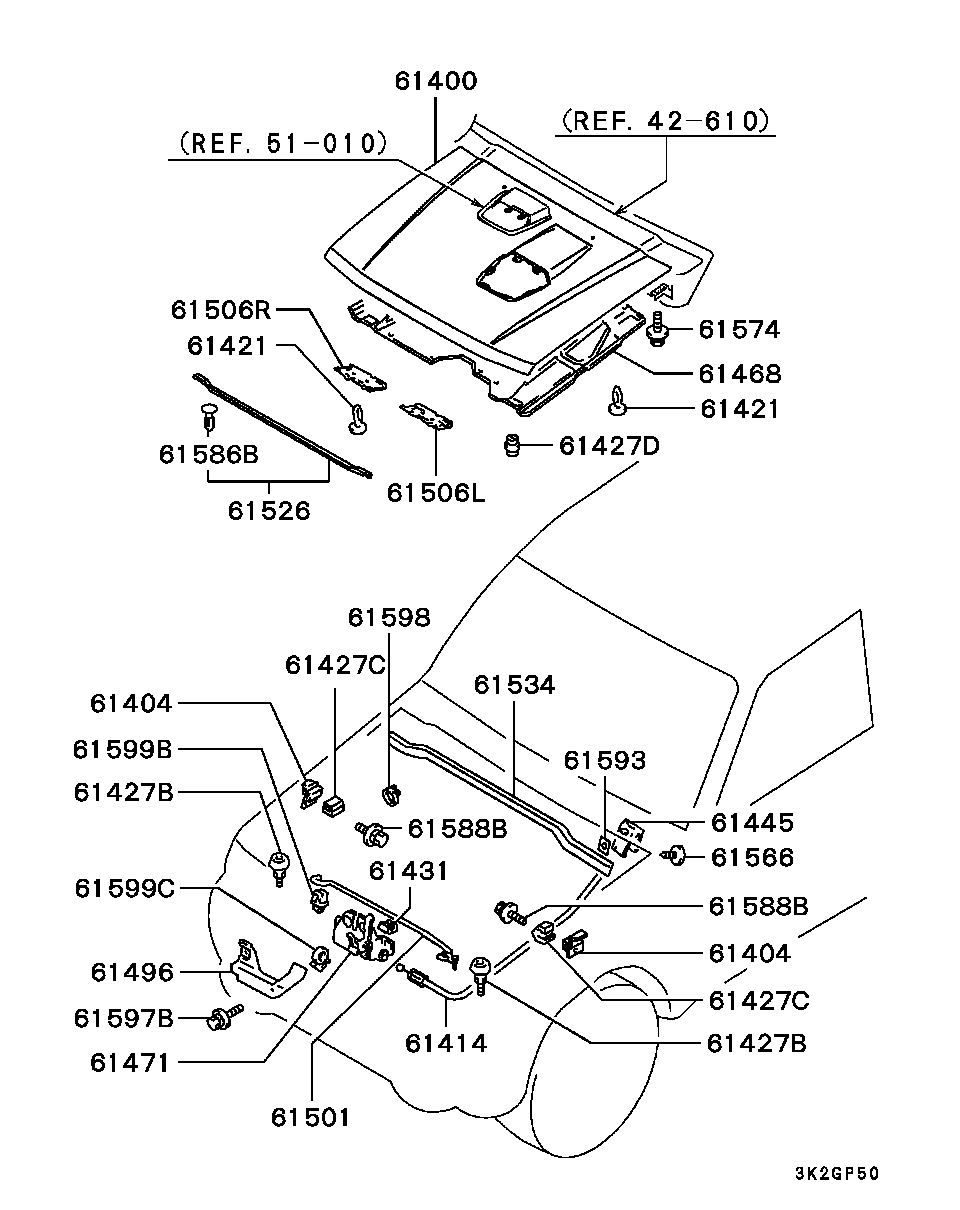 Замок капота для Мицубиси Паджеро 1999-2006