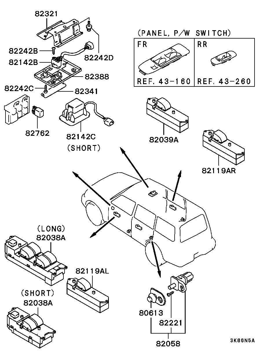 Кнопки стеклоподъёмников водительской двери для Мицубиси Паджеро 1999-2006