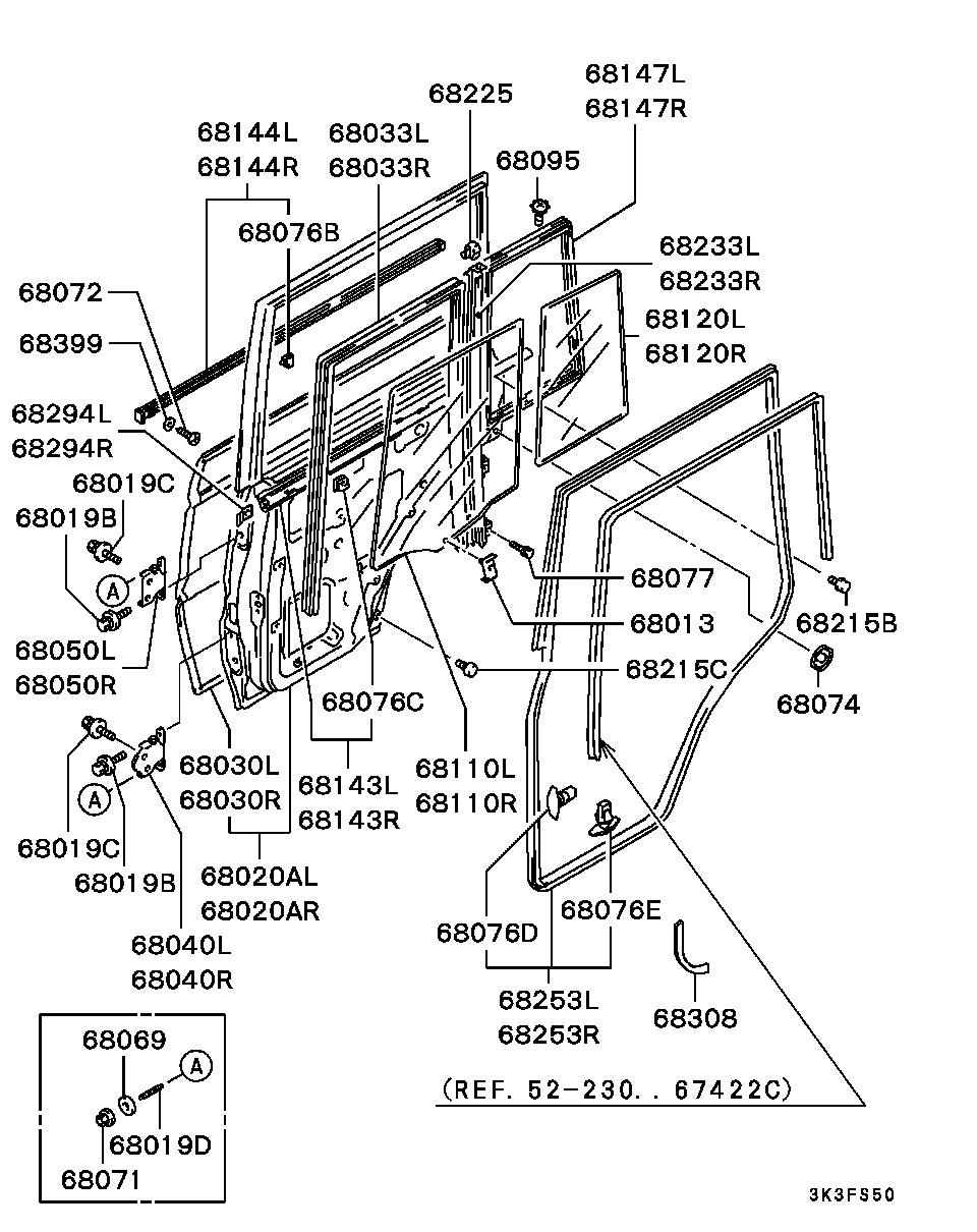 Стекло задней правой двери для Мицубиси Паджеро 1999-2006