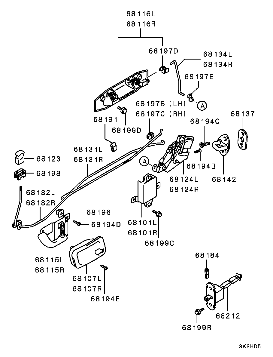 Замок задней правой двери для Мицубиси Паджеро 1999-2006
