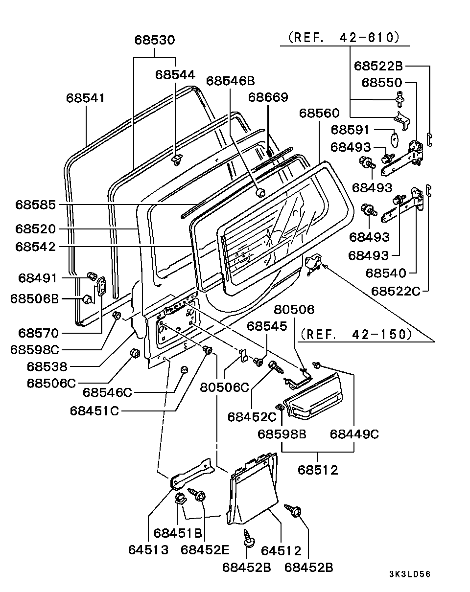 Стекло заднее для Мицубиси Паджеро 1999-2006