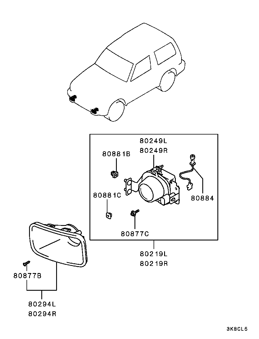 Фара противотуманная правая в сборе для Мицубиси Паджеро 1999-2006