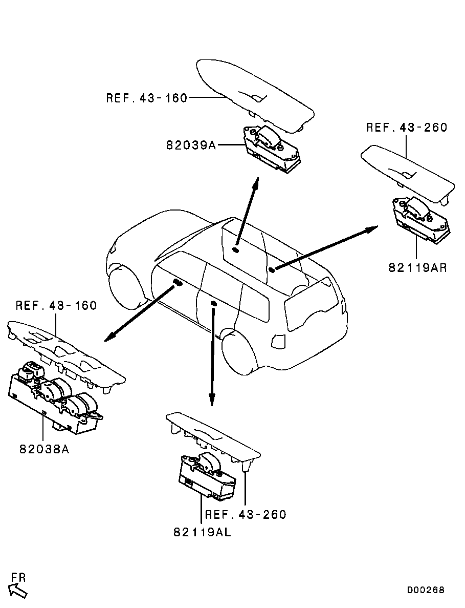 Кнопки стеклоподъёмников водительской двери для Мицубиси Паджеро 2006-2011