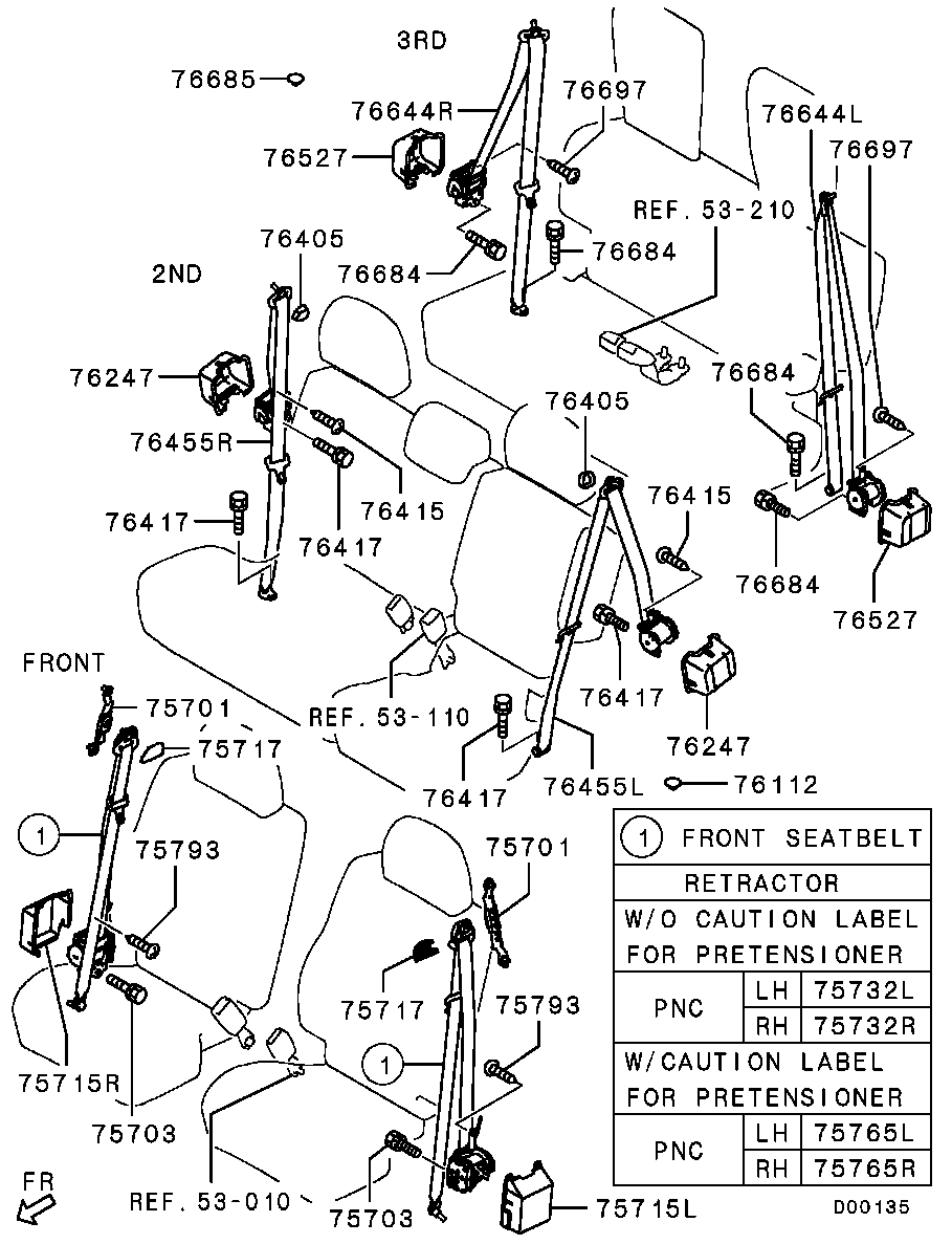 Ремень безопасности переднего пассажира для Мицубиси Паджеро 2006-2011