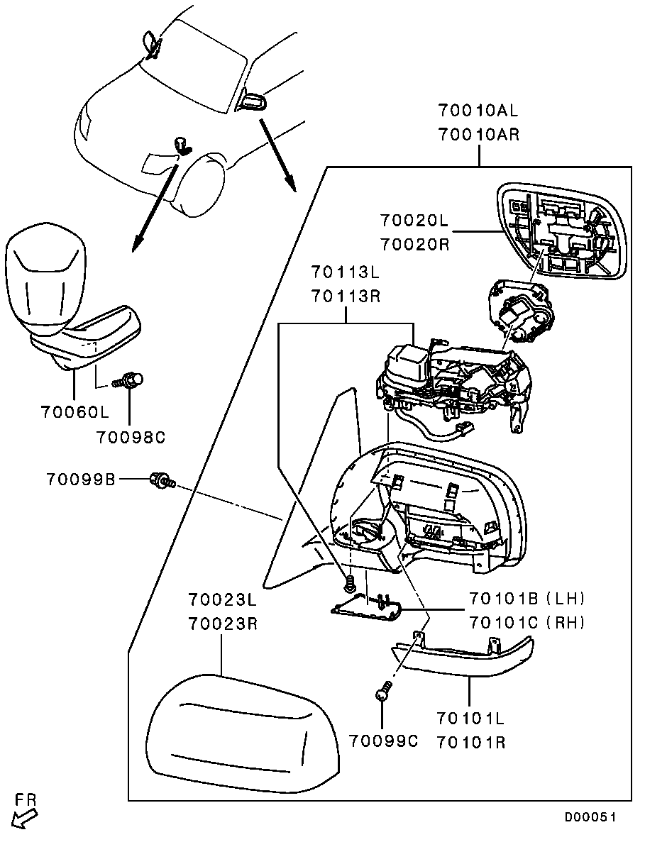 Зеркало боковое левое для Мицубиси Паджеро 2006-2011