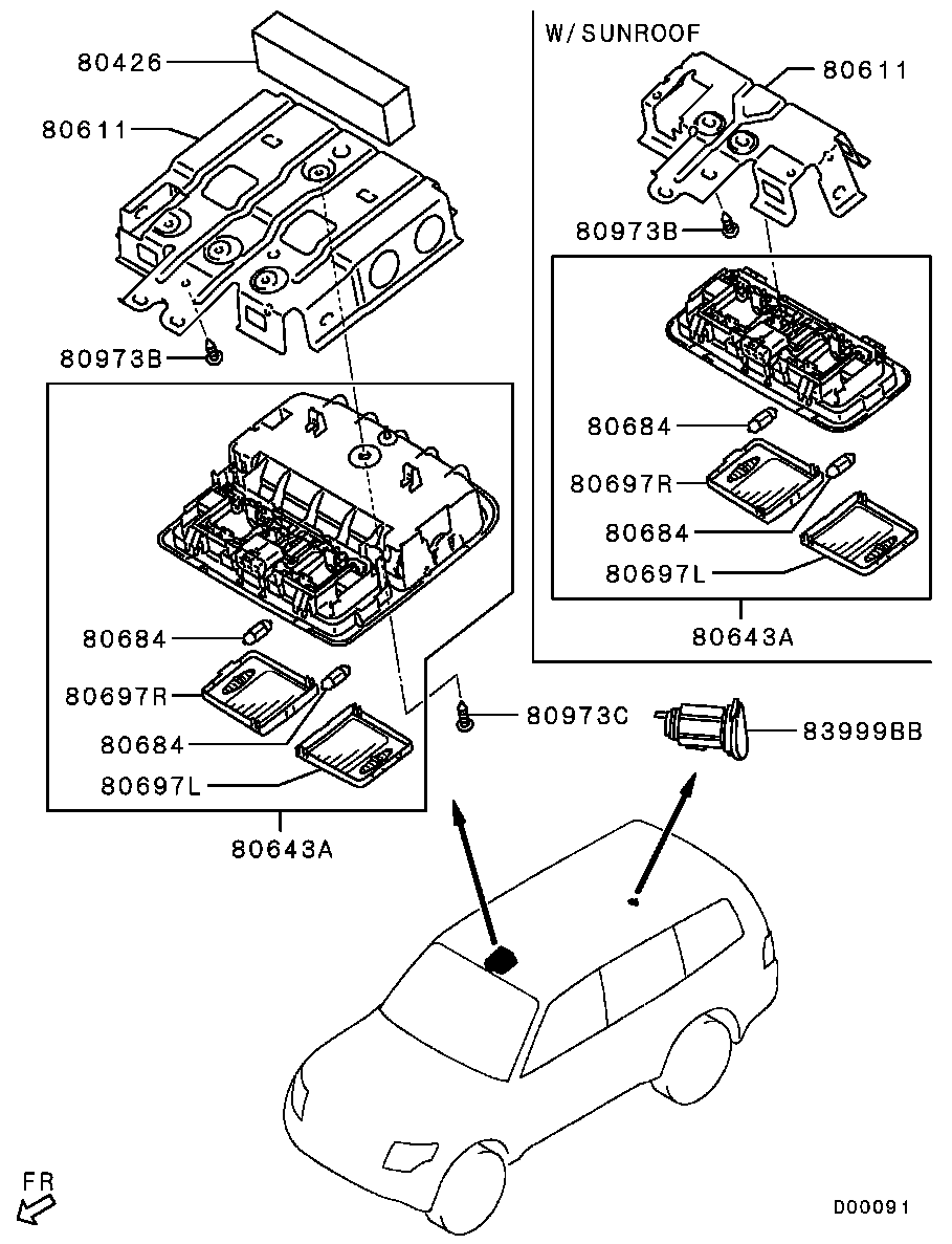 Фонарь салона для Мицубиси Паджеро 2006-2011