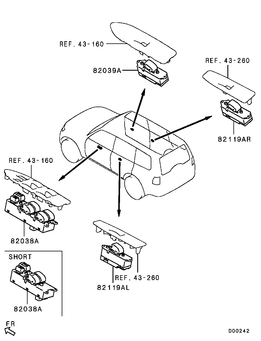 Кнопки стеклоподъёмников водительской двери для Мицубиси Паджеро 2011-2014