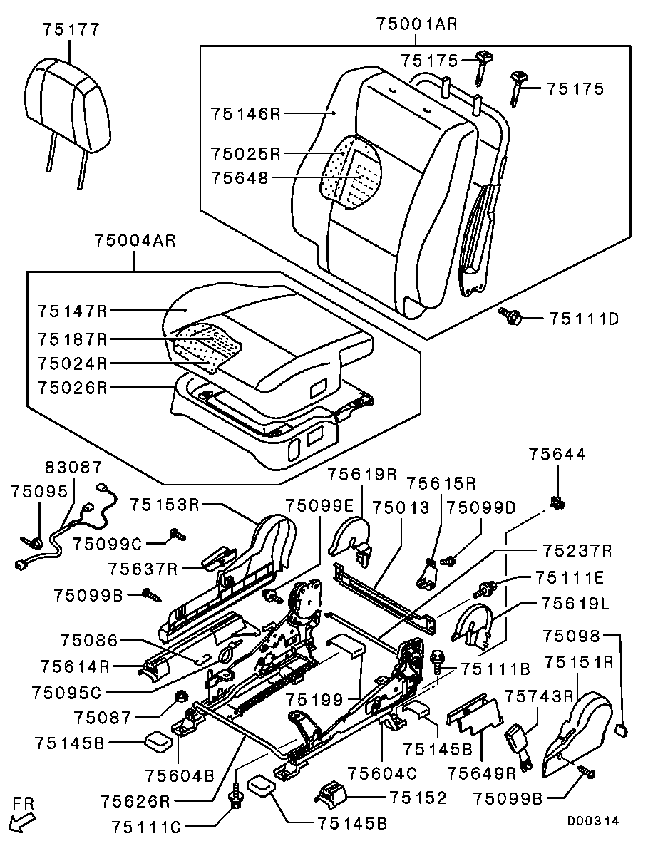 Спинка переднего сиденья пассажира для Мицубиси Паджеро 2011-2014 