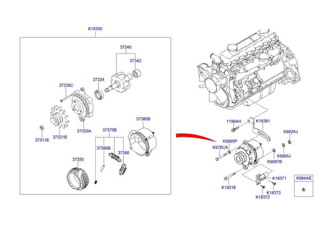 Генератор в сборе для Хендай HD 2000-2012
