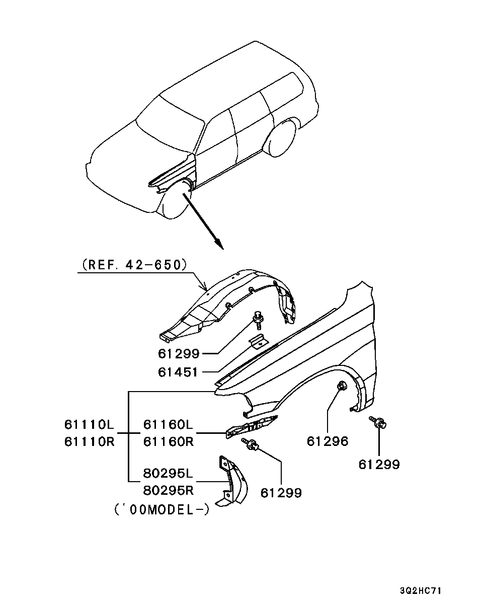 Крыло переднее правое для Мицубиси Паджеро Спорт 2004-2008
