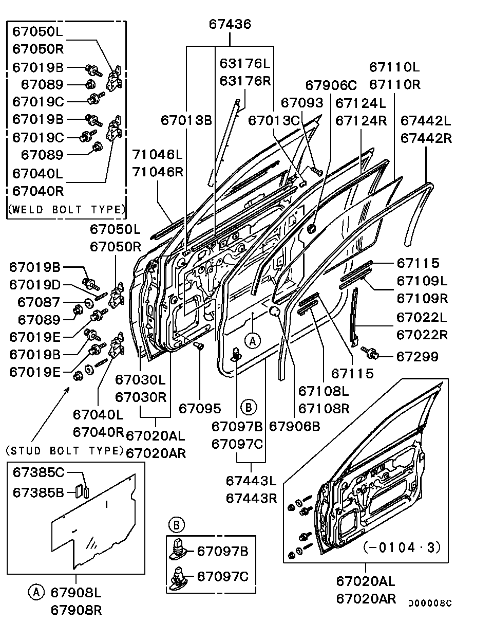 Стекло передней левой двери для Мицубиси Паджеро Спорт 2004-2008