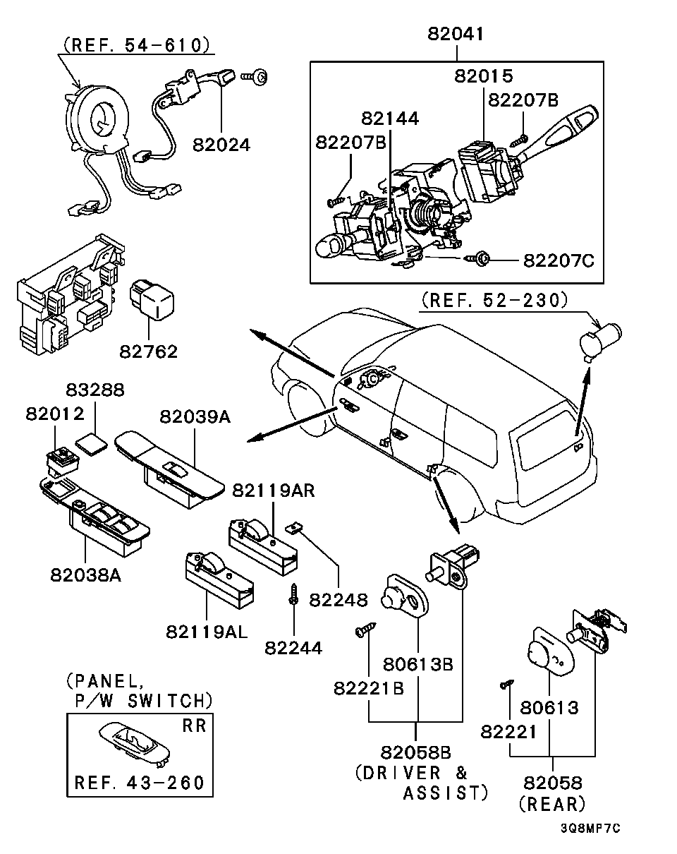 Кнопки стеклоподъёмников водительской двери для Мицубиси Паджеро Спорт 2004-2008