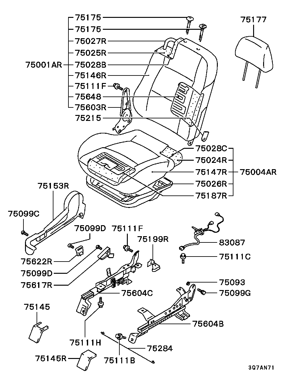 Подушка переднего сиденья пассажира для Мицубиси Паджеро Спорт 2004-2008