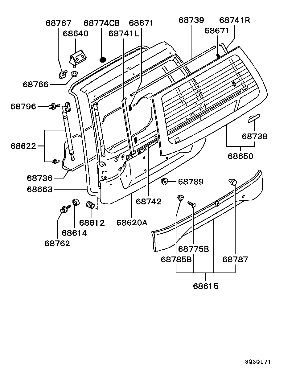 Амортизатор крышки багажника левый для Мицубиси Паджеро Спорт 2004-2008